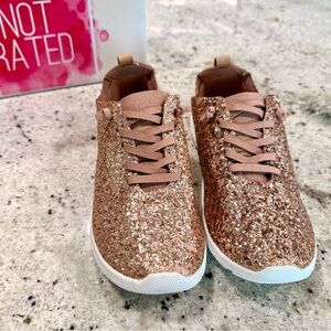 Not Rated "Mayo" Rose Gold Glitter Lace-Up Sneakers